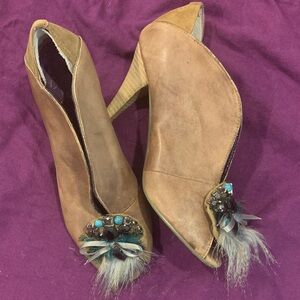Poetic License Tan Heels with Embellishments
